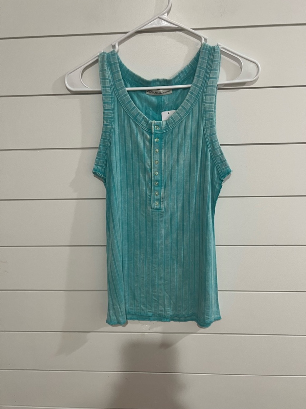 Zenana Outfitters Ribbed Henley Tank Top - Teal